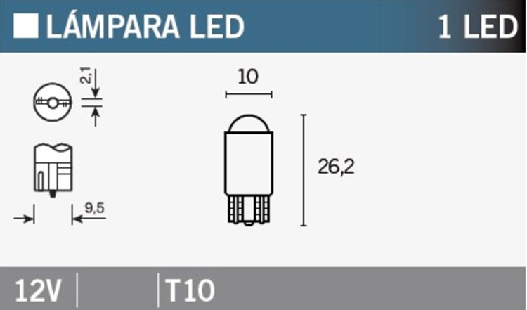 LAMPARA MOTO V PARTS 12V 1 LED X10 AMBAR